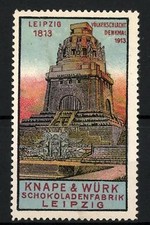 Reklamemarke Leipzig, Schokoladenfabrik Knape & Würk, Völkerschlacht-Denkmal 18 