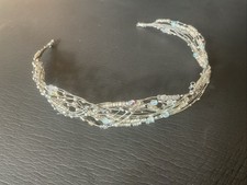 Bridal Crystal Halo Headband Silver Wire Wedding Hair Crown Glass Beads