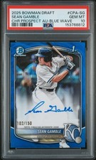 2025 BOWMAN DRAFT CHROME PROSPECT AUTO BLUE WAVE SEAN GAMBLE 102/150 PSA 10