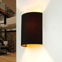 Wandleuchte Wandlampe Up Down Schwarz Gold E27 Stoff Schlafzimmer Flur Alice