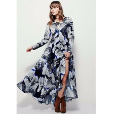 New FREE PEOPLE First Kiss Maxi Dress $148 SMALL Dark Onxy LONG-SLEEVE