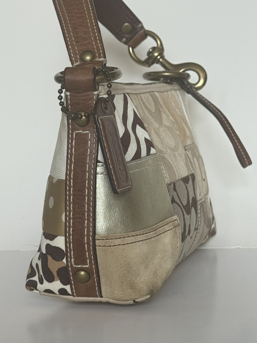 Coach Handbag Animal Print Patchwork Shoulder Bag Textile
