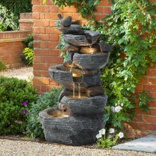 5-Tier Cascading Rock Water Fountain Outdoor Garden Waterfall with Lights, Fo...
