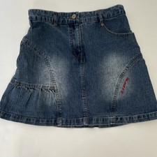 Vintage Esprit Girls A-Line Denim Short Skirt Size 12 Button Logo READ