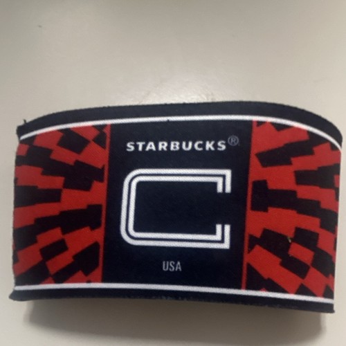 Starbucks Insulated Neoprene Can Cooler Sleeve Red/Black Geometric Logo