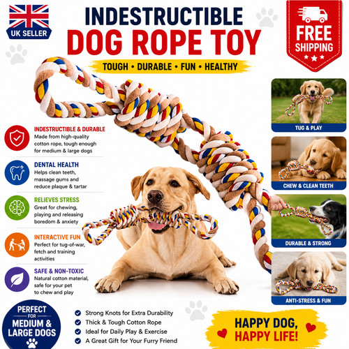 Indestructible Dog Rope Toy Tough Cotton Chew Tug Fetch Toy for Medium Large Dog