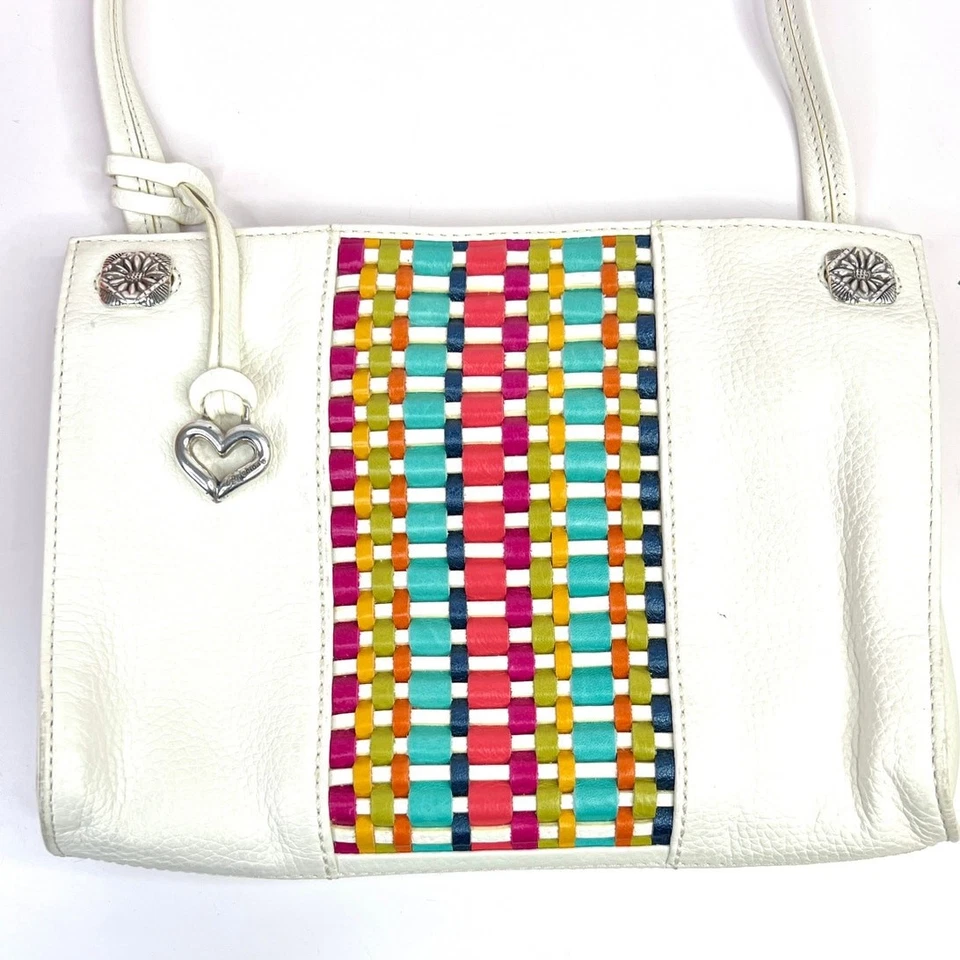 Bolso Cartera de Hombro de Cuero Blanco Brighton Colorido Tejido Frontal Foto 3 de 4