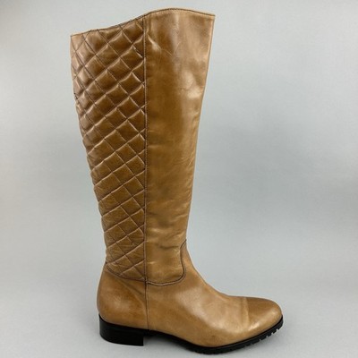 Capollini hellbraune Leder gesteppte kniehohe Reißverschluss Reiten Winter Country Stiefel EU39 UK6