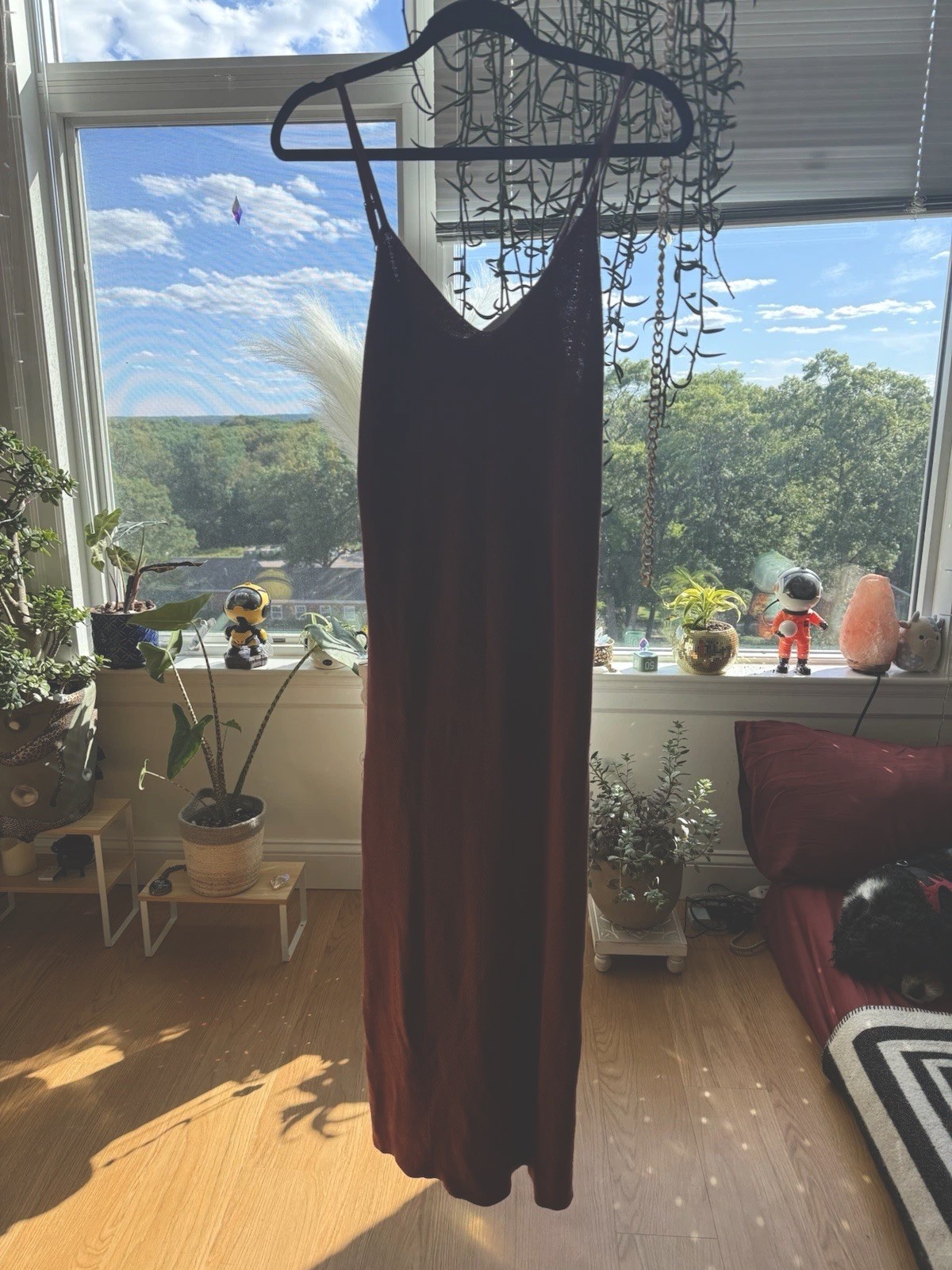 Burnt orange Cotton Knit V-Neck Strappy Maxi Dress Long Sleeveless M/L