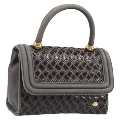 BALLY Hand Bag Leather Dark Brown Gold Auth 173425