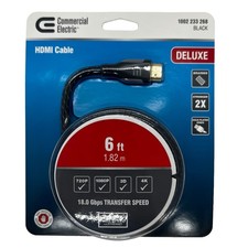 Commercial Electric Deluxe HDMI Cable 6ft Black 4K 18Gbps Gold Plated NEW