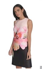 Calvin Klein Pink Floral Shift Dress 10P Sleeveless Watercolor $134 Cocktail