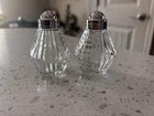 Vintage Anchor Hocking Clear Glass Salt & Pepper Shakers Set Chrome Lids 3"