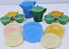 Vintage AKRO Agate Child Play Dishes Glass Colorful Mixed Lot 16 Jadeite USA