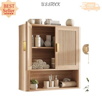 NEW Bathroom Wall Storage Cabinet Adjustable Shelf Over Toilet Natural Oak