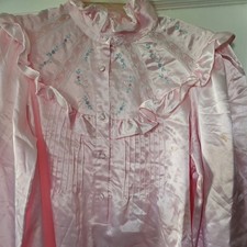 Vintage 80s Long Sleeve Pink Satin Nightgown ruffles Fleece Lined NTW
