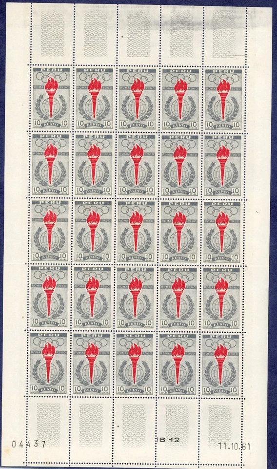Peru Rome Olympics C172, C173 Full Sheets, C173A Souvenir Sheet MNH- Cat Val $90 - Image 4 of 4