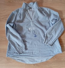 Sommerbluse 44 Bluse Hemdbluse maritim Baumwolle Hemd MOIN Anker blau Unikat