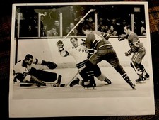 1968 NHL HOCKEY TYPE 1 PHOTO JEAN BELIVEAU ED GIACOMIN ROD SEILING MONTREAL AHL