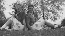 1940s Pretty Women Sitting Grass Smiling Friends Summer Day Portrait Ground POV