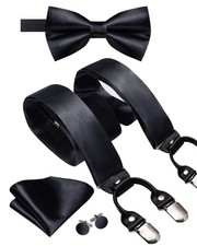 Men Suspender Bowtie Set Suspenders Pre-tied Bow Tie Pocket Square Cufflinks ...
