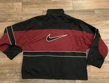 Vintage Nike Windbreaker Mens Large 90  s Big Swoosh Black And Maroon Zip Up