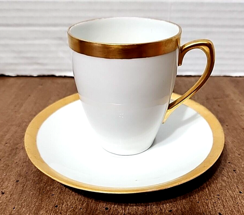 Antique Z.S.& C. Cup Saucer Zeh Scherzer Co. Bavaria White Gold Demitasse EUC