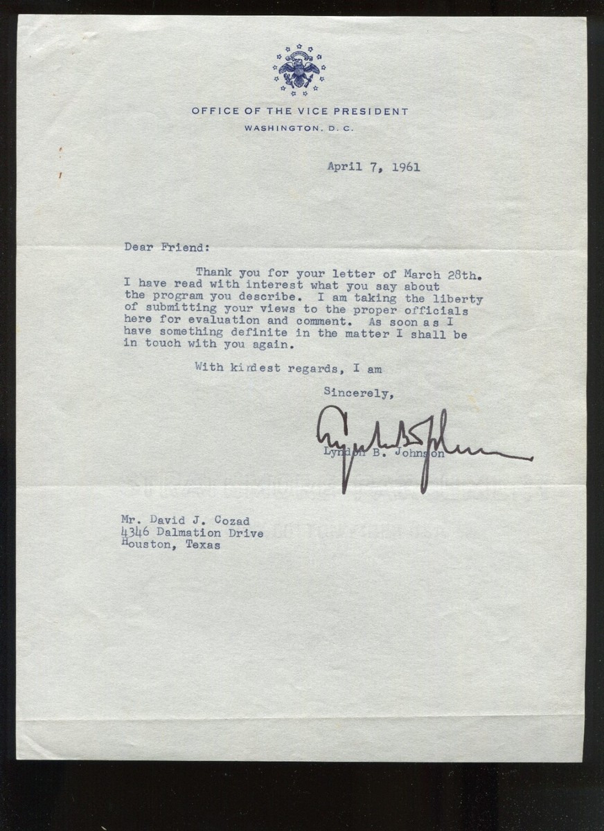 2 LYNDON B JOHNSON SIGNED 1961 LETTERS ON VICE PRESIDENT