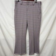 VINTAGE 70S LEVIS PANATELA CHECKED POLYESTER KNIT BOOTCUT PANTS 35X28 USA TALON