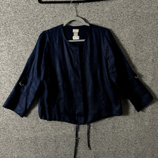 Chico's Women's Size 0 Dark Blue 100 Linen Snap Up Jacket
