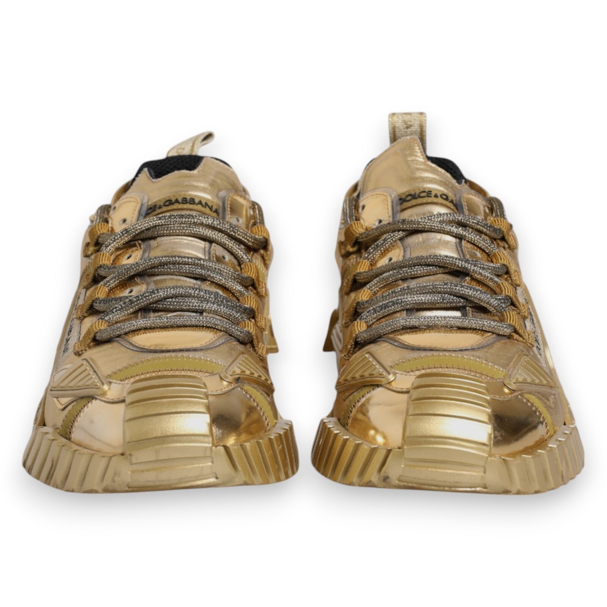 Dolce & Gabbana ゴールド スパンコールシューズ 6½ DOLCE & GABBANA Shoes Gold Stretch Lace Up NS1 Sneakers Men