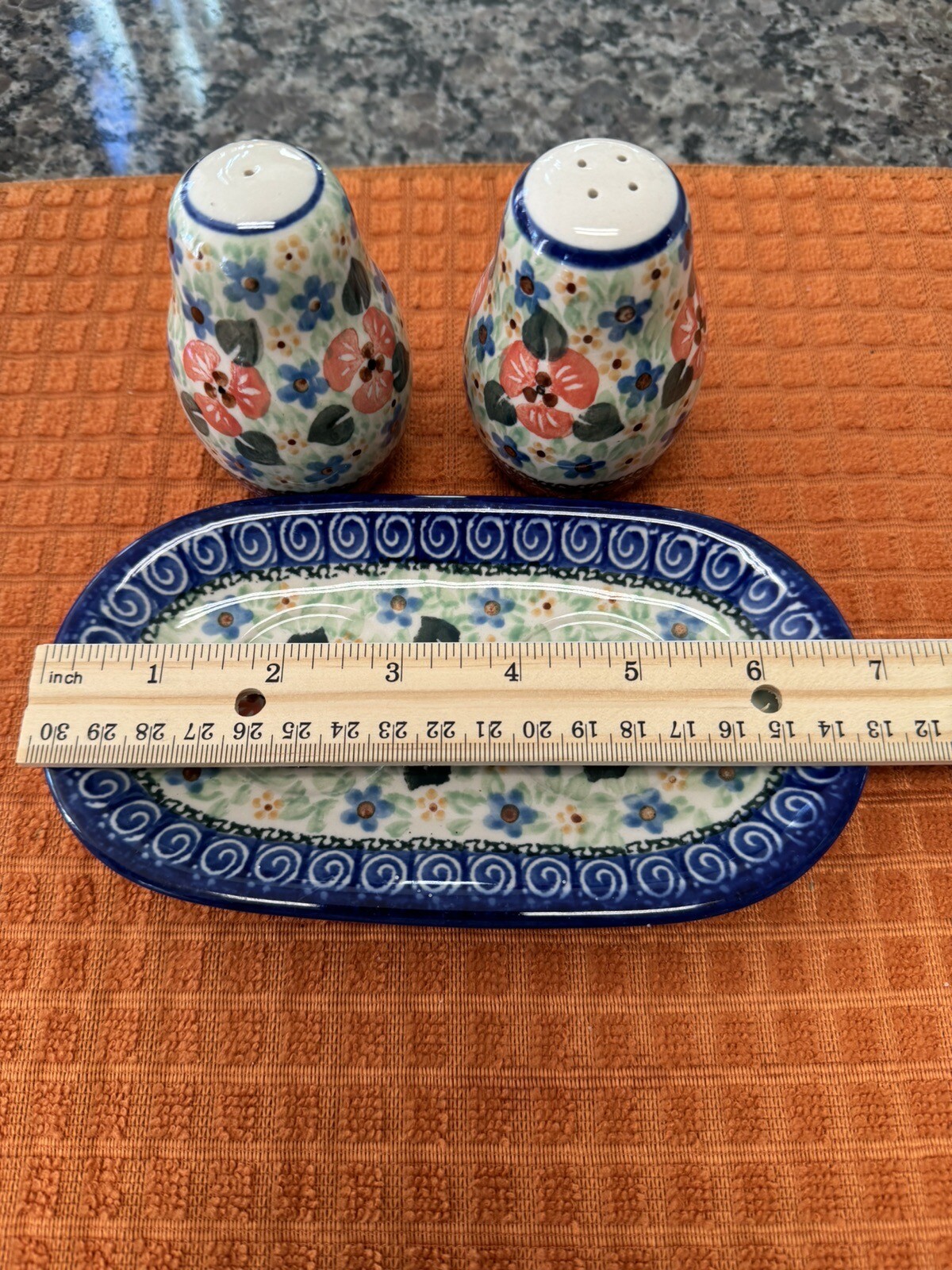 polish stoneware unikat Salt and Pepper Shaker with tray eBay