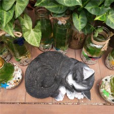 Stone Garden Vivid Arts Realistic Sleeping Black Cat Garden Statue Ornament