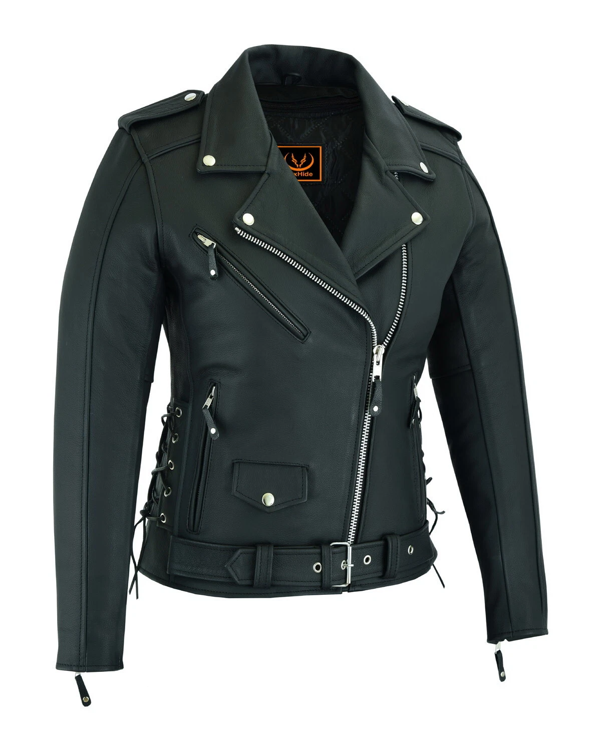 Women Motorcycle Top-Grain CowHide Premium Thick Leather Jacket Zip Out Liner