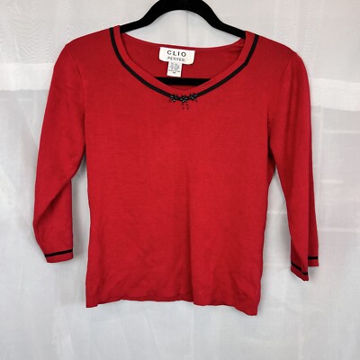 vintage 90s Clio silk blend 3/4 sleeve ribbed sweater coquette preppy sz PM