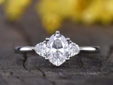 3.50 Ct Oval Cut Trillion Diamond Simulated Three Stone Ring 925 Sterling Silver