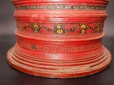 ANTIQUE HANDMADE CHINESE BAMBOO RED WICKER FOOD BASKET