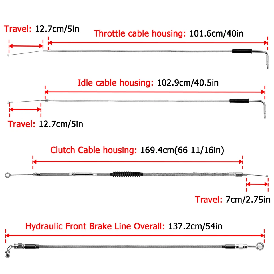 8"-10" Handlebar Brake Line Clutch Throttle Cable For Harley Wide Glide Non-ABS - Image 2 of 4