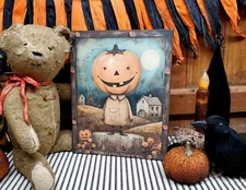 SO CUTE PUMPKIN MAN FOLK ART VICTORIAN PRIMITIVE VINTAGE STYLE HALLOWEEN SIGN