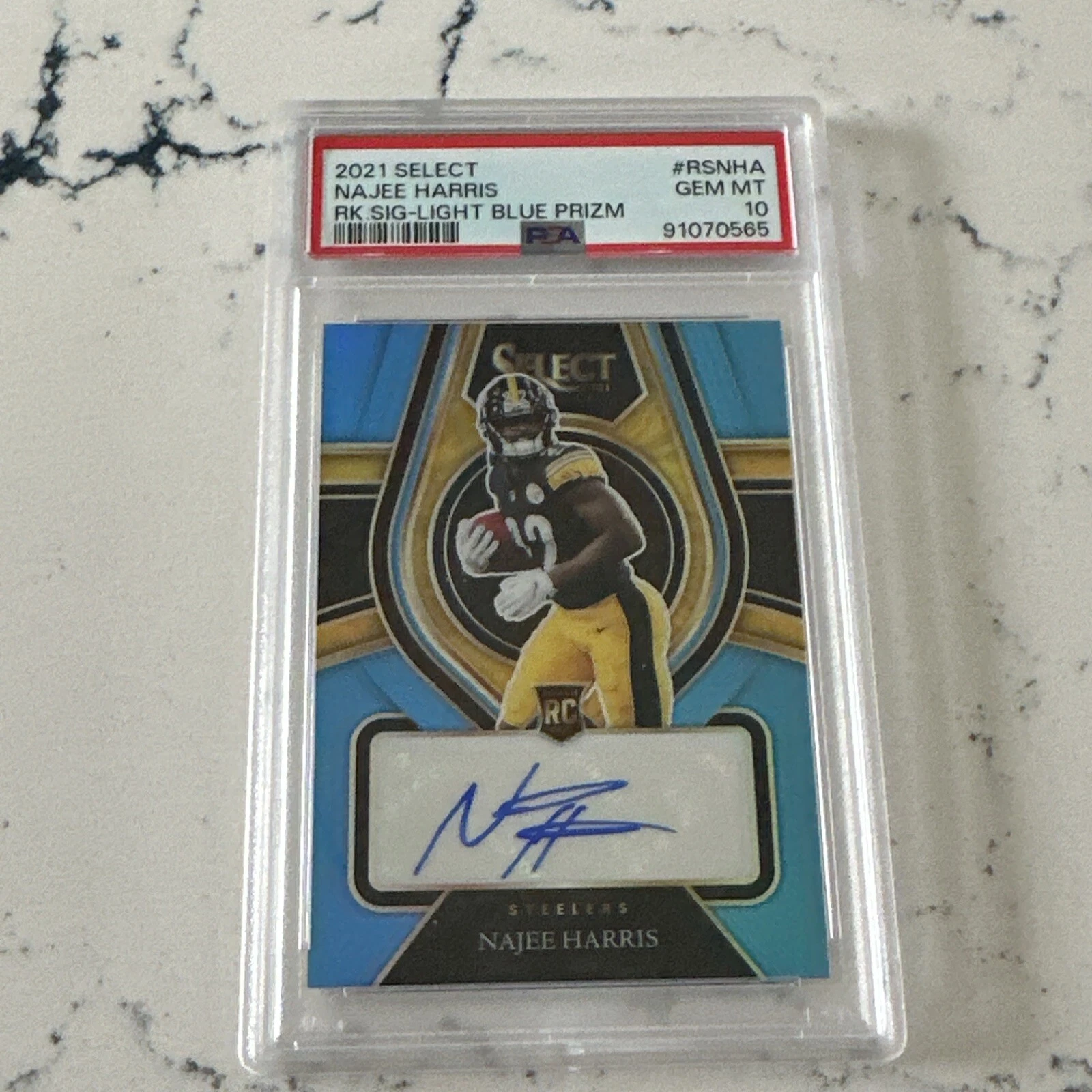 Najee Harris Panini Select Rookie Signatures #RSNHA Light Blue Prizm