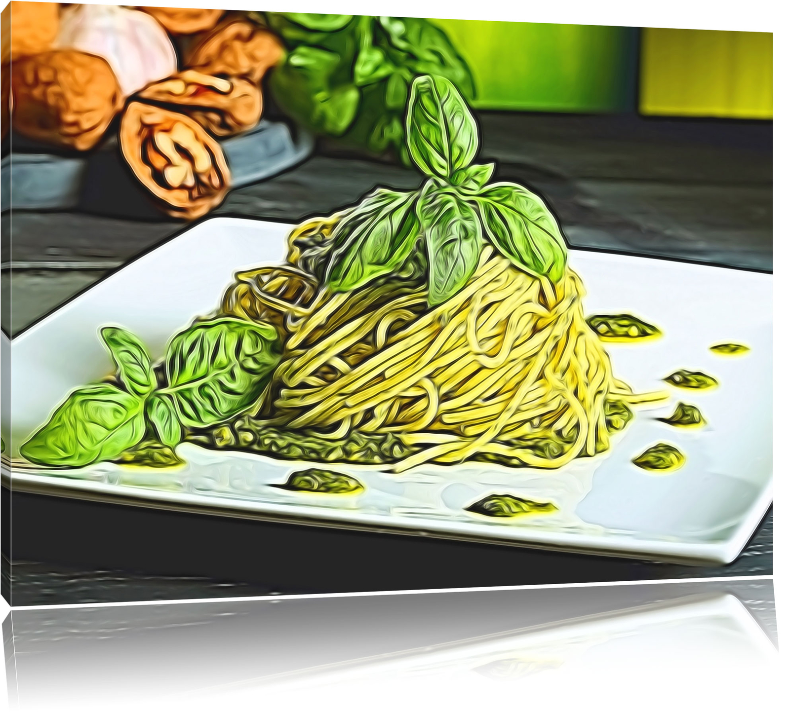 Pasta Con Albahaca Foto en Lienzo Decoración Pared Impresión Artística