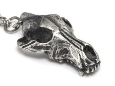 Wolf Skull Pendant with Aged Metal Finish, Werewolf Charm Necklace Spirit Totem