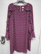 NWT Avenue Women's Plus Size 26/28 Mid-length Dress Purple Ruffle Sleeves