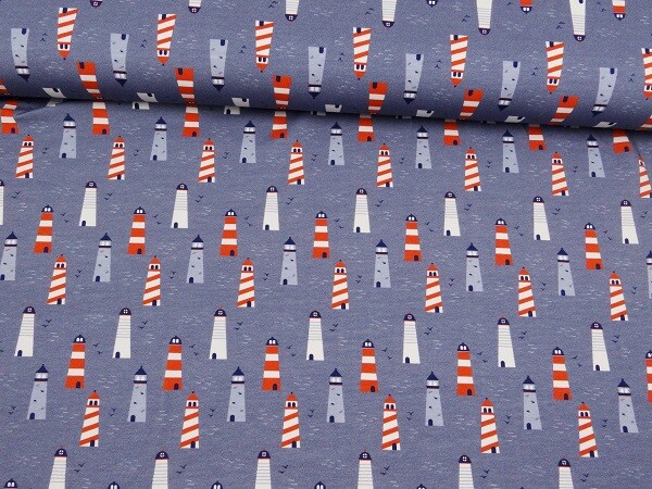 Leuchtturm Stoff Jersey Maritim 0,50 M Jersey Leuchtturm Anker