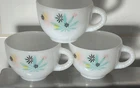 Federal Mid Century Atomic Flower Maple Leaf Milk Glass Teacup Set of 3