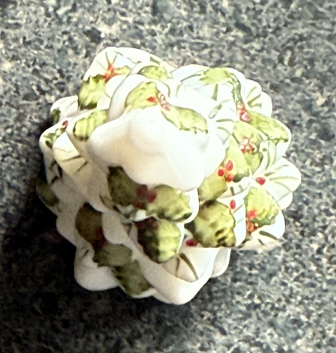 Mosser Glass MINI Christmas Tree Hand-Painted MILK GLASS Holly - 2.75" tall