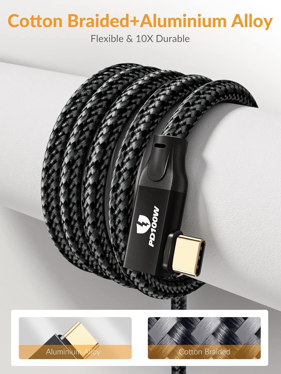 USB C to USB C Cable Right Angle 16.4 ft, 20Gbps PD 100W 4K 60HZ Fast Charging