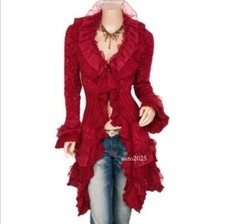 Women Lace Ruffled Button-front Sweater Slim Fit Outwear Jacket Long Cardigan