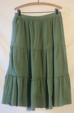 70s Vtg Two Twenty L Pull On Lime Green Cotton Tiered Skirt Boho Hippie Spring