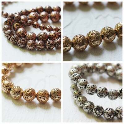 Full Strand (44 Pieces) Plated Natural Semi Precious Lava Stone-Round 8mm (CW)